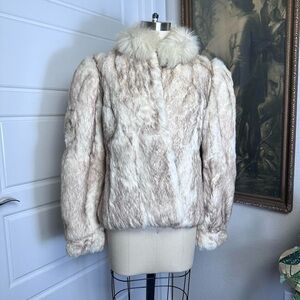 Vintage 60s 70s 80s genuine white tan rabbit fur over coat short cropped jacket